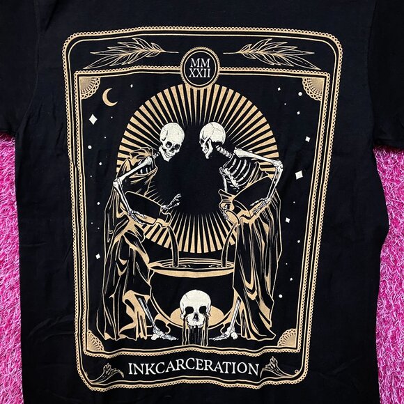 Inkcarceration Skeleton Tarot Card 2018 Rock Festival Tee S - Picture 2 of 4